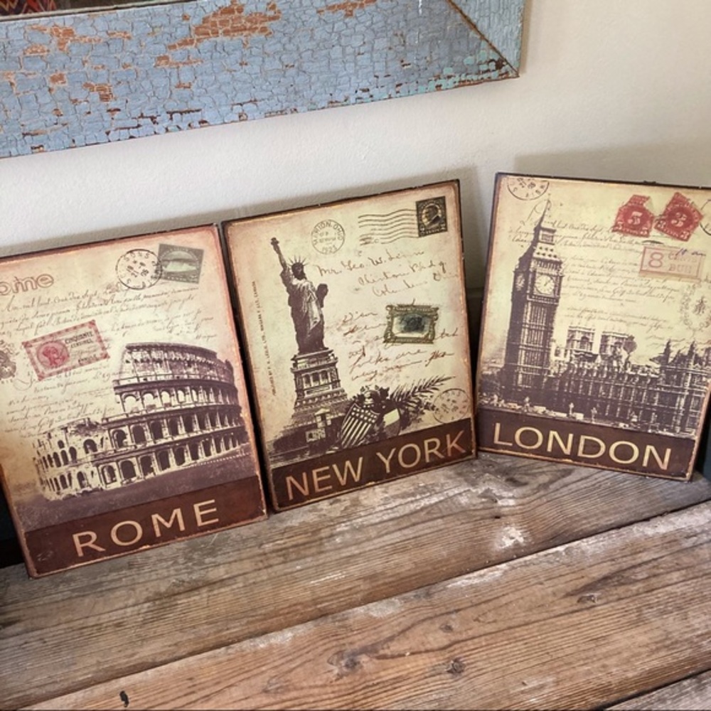 Rome New York London Retro Art World Traveler wall Art  8x10